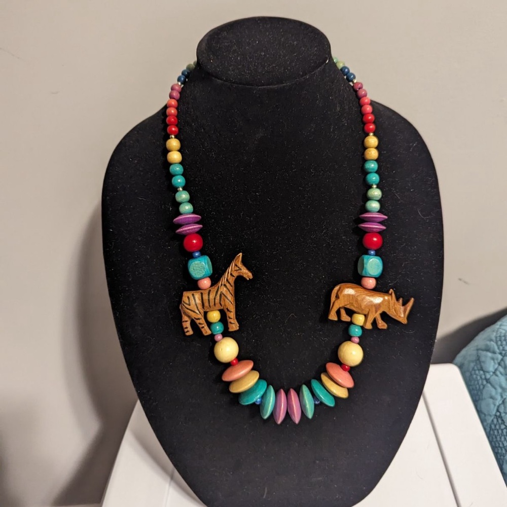 Vibrant Multicolor African Wooden Beaded Necklace